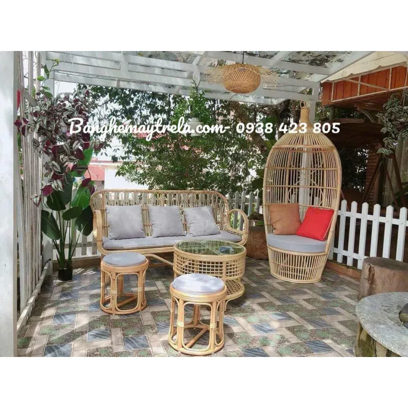 Sofa mây tự nhiên tay cuộn phòng khách 680026