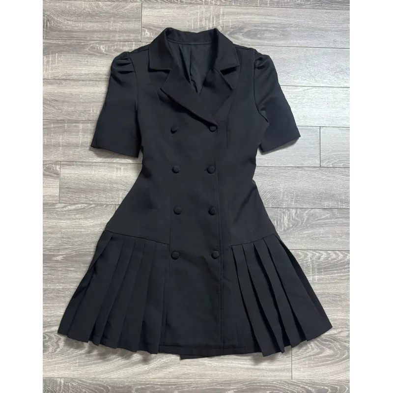 Váy nữ cổ vest màu đen Size S, eo <70 thời trang công sở 1027097