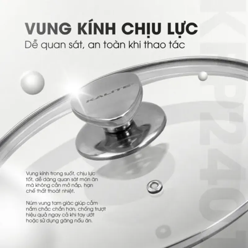 Chảo inox liền khối Kalite KFP2401 24cm, inox 304 3 lớp, vung kính chính hãng mới 100% 573925