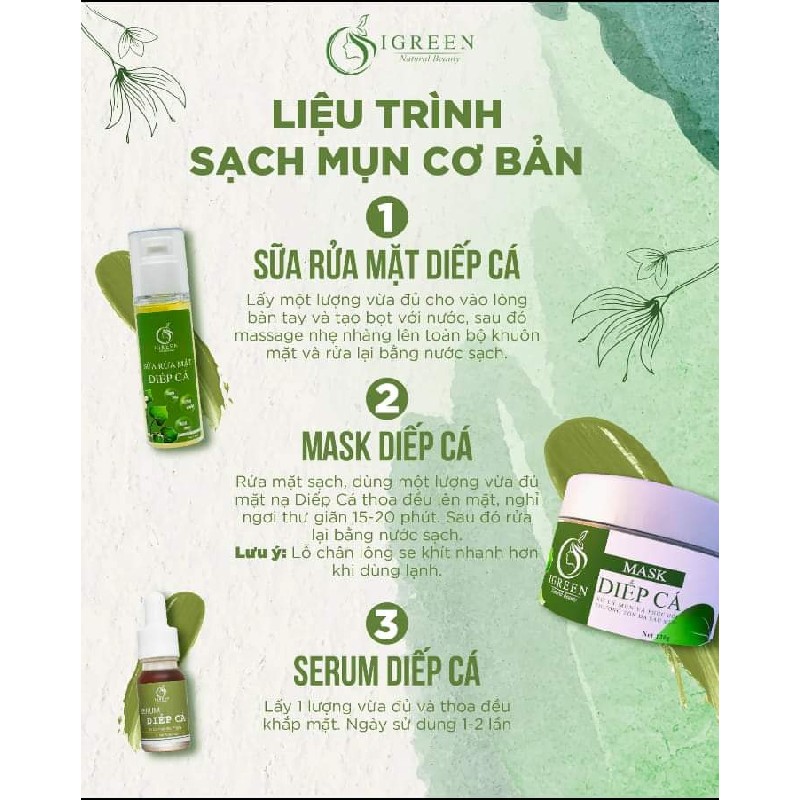 Trọn bộ Sữa rửa mặt, Mặt nạ, Serum diếp cá IGREEN cho da mụn 8267