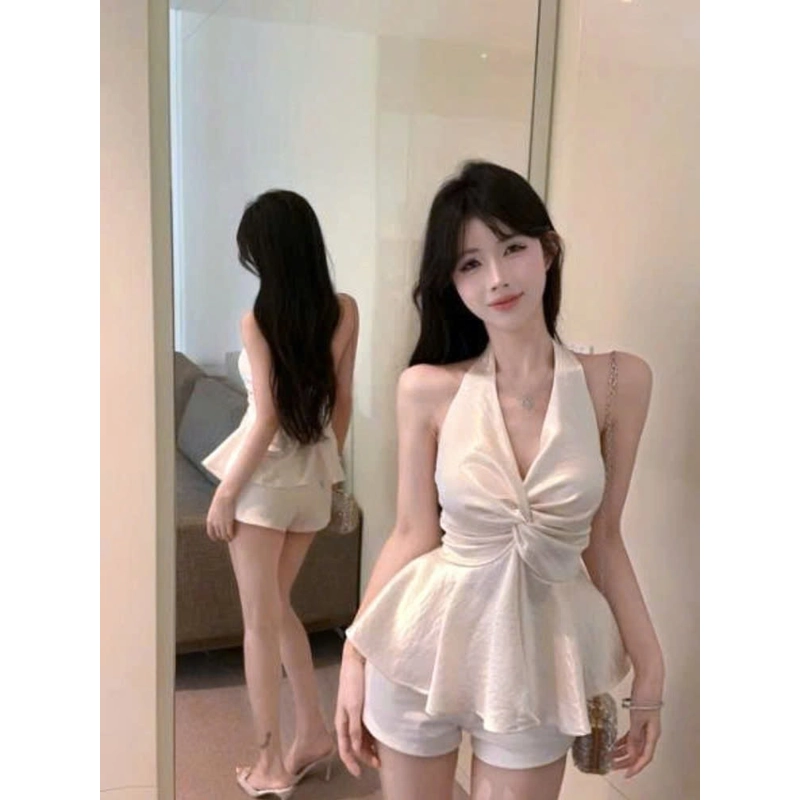 Áo Đũi Cổ Yếm Xoắn Ngực Hở Lưng Nhún Smocking Quyến Rũ Mặc Đi Chơi, Đi Biển 551182