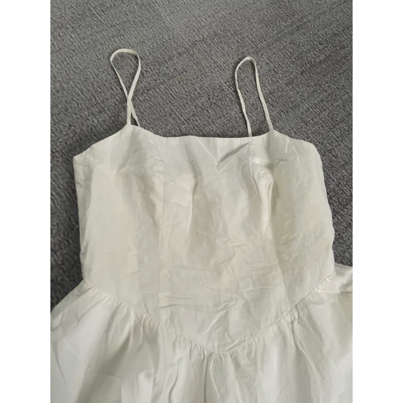 Đầm maxi hai dây chất liệu cotton màu trắng kiểu dáng dài phổ biến 746338