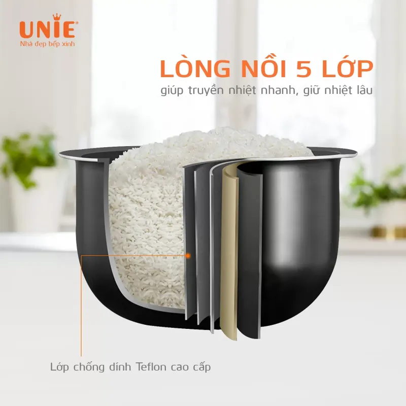 Nồi cơm điện UNIE UE-626 dung tích 1.8L, công suất 700W, lòng nồi chống dính 5 lớp 715045