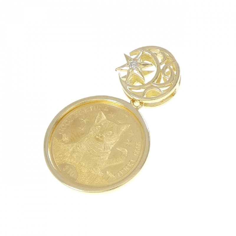 K18YG(枠) Mặt dây chuyền đồng xu kim cương hình mặt trăng và ngôi sao 0.01CT - Hàng hiệu Chính hãng 864935