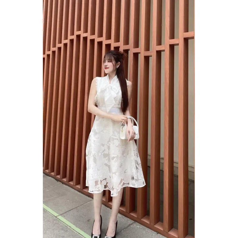 Váy đầm nữ tay ngắn họa tiết hoạ tiết phối đen_size M màu hồng 715963