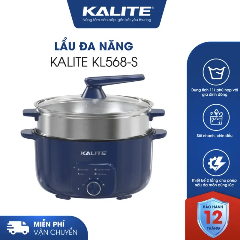 Nồi lẩu hấp KALITE KL568-S đa năng 2 tầng 11L chĩnh hãng mới 100% 572366
