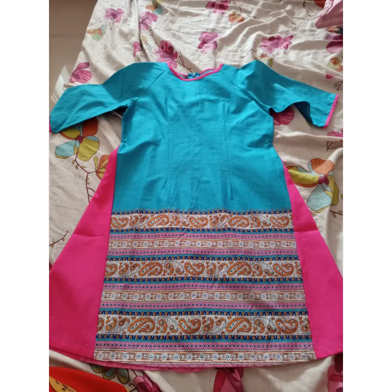 Áo dài thổ cẩm xanh 753307