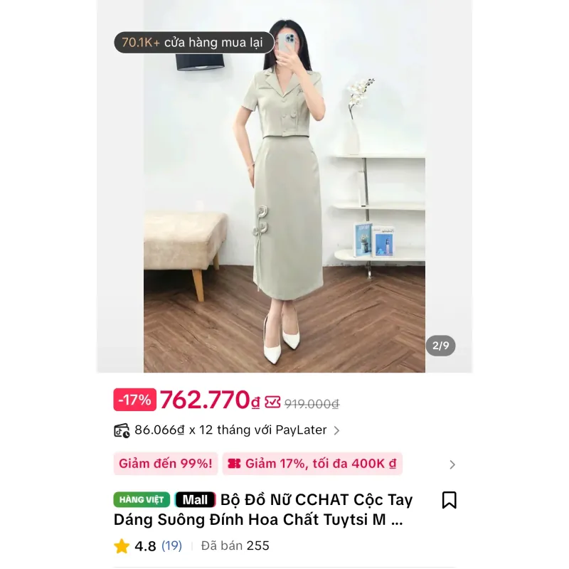 Set áo váy dáng suông đính hoa 936915