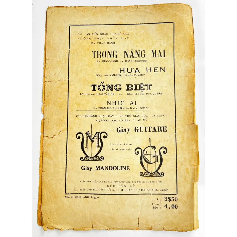 [Cực Hiếm] Tờ Nhạc Tiền Chiến 1948: ÁNH TÀ DƯƠNG - NXB Đức Quỳnh (Bút tích Saigon 1948) 728098