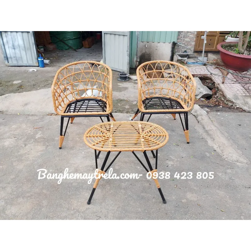 Bàn ghế mây nhựa cho quán cafe 740111