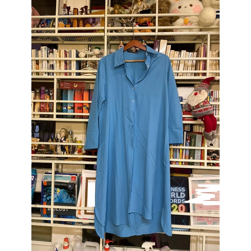 Áo đầm sơ mi xanh, Size M, Zanzea 521344