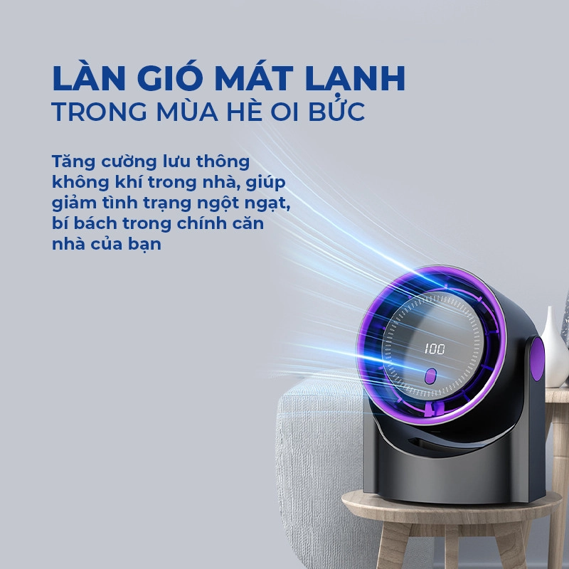 Quạt Cầm Tay Circulating Fan 100 Cấp Độ Gió, Dung Lượng Pin Lớn, Có Chip Bảo Vệ Thông Minh Kèm Màn Hình Led 530448