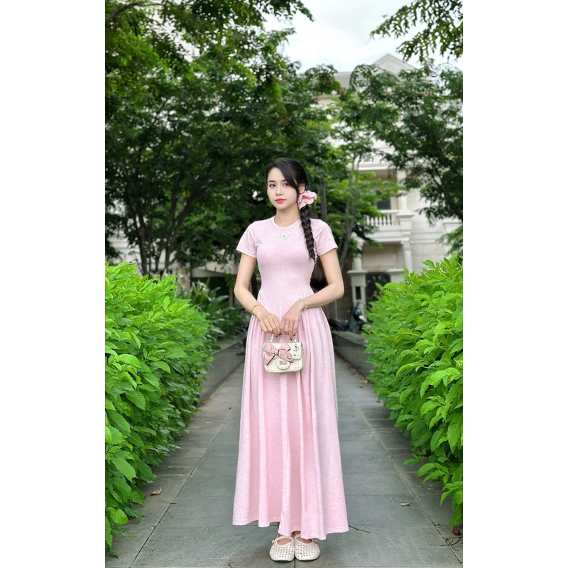 VÁY ĐÔI / COUPLE MẸ VÀ BÉ GÁI váy đầm maxi thun cột nơ phía sau kèm chun cột tóc 474127