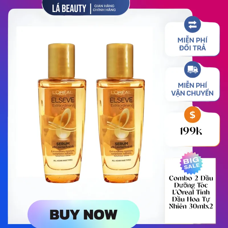 Combo 2 Dầu Dưỡng Tóc L'Oreal Tinh Dầu Hoa Tự Nhiên 30mlx2 593296