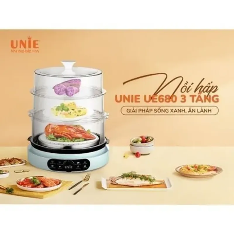 Nồi hấp Unie UE680 dung tích lớn 15L, 3 tầng hấp, gợi ý thời gian hấp 599381