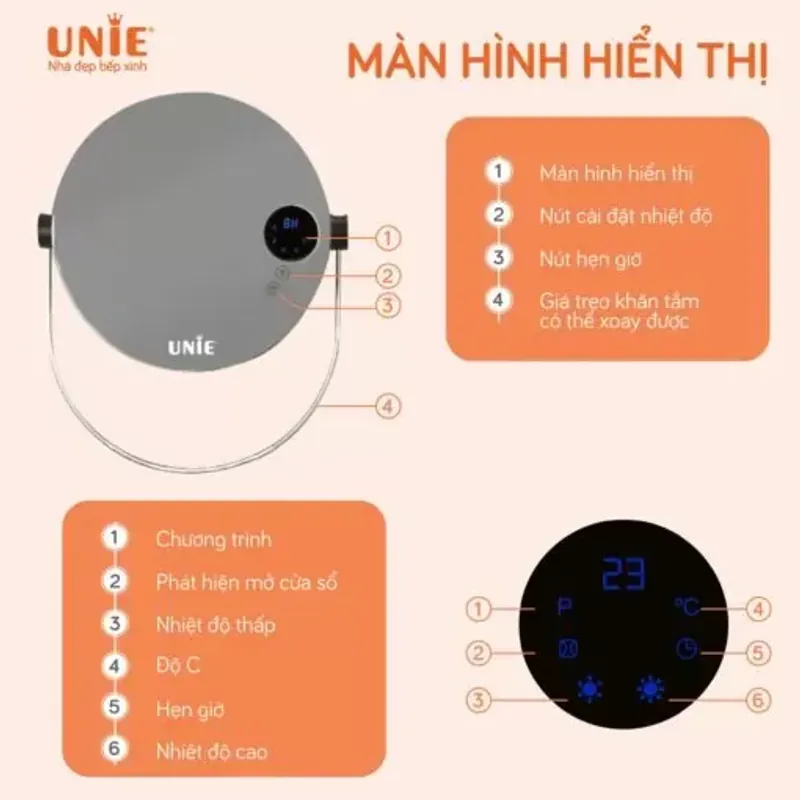 UNIE UE-125 sưởi gốm hiện đại 3 chế độ, treo tường/để bàn tối ưu điện năng chính hãng 575680