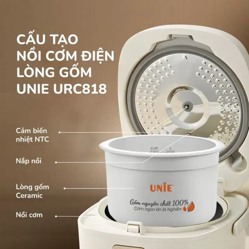 Nồi Cơm Điện Lòng Gốm UNIE URC818 – Dung tích 1,8L, Chống Dính Tự Nhiên 573059