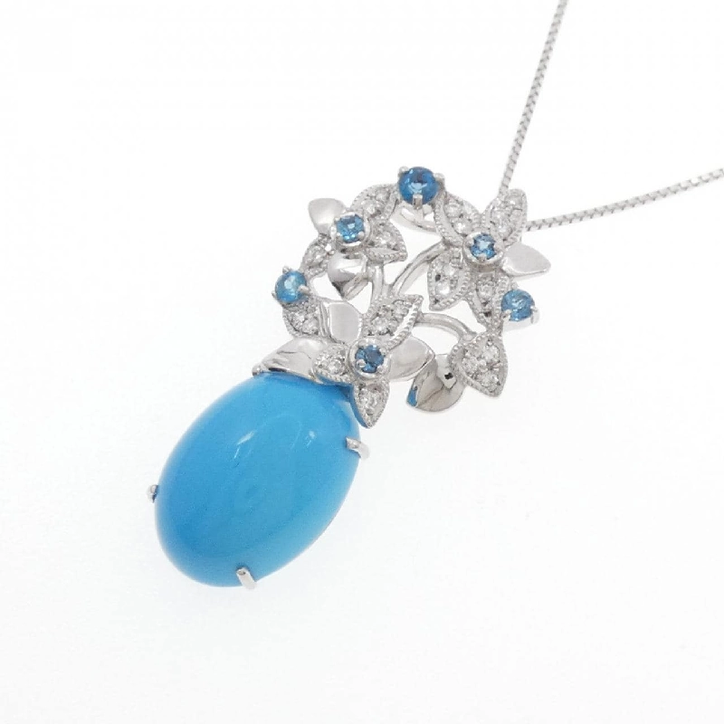K18WG Hoa Turquoise Dây chuyền 11.00CT - Hàng hiệu Chính hãng 861029