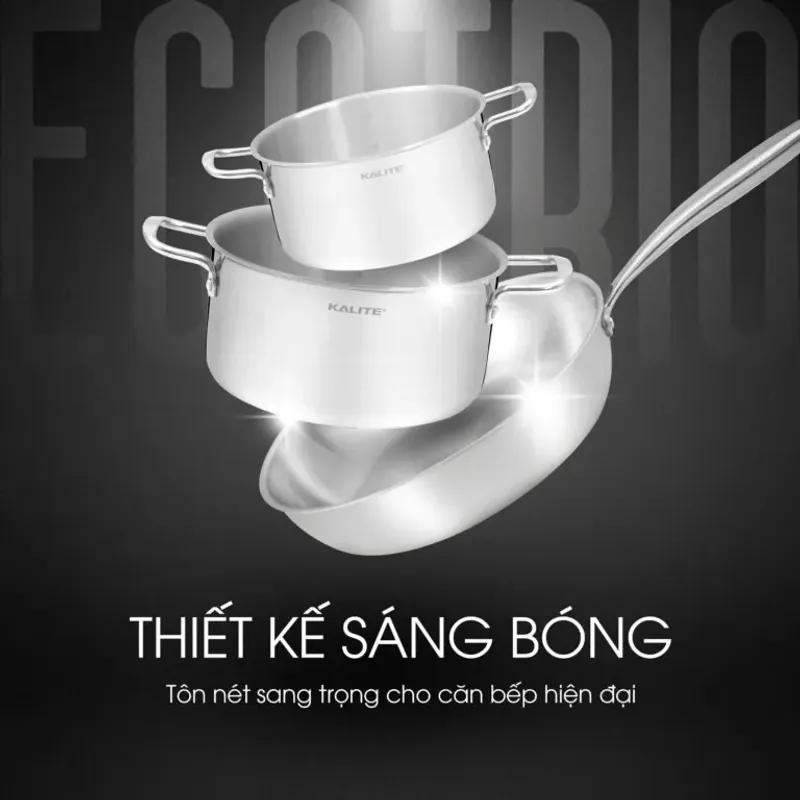 Bộ nồi chảo inox liền khối KALITE ECO Trio, inox 304 an toàn, cấu trúc 3 lớp, bắt từ tốt 783769