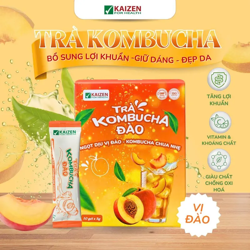 Trà Kombucha đào, Vkaizen ( hộp 10 gọi x5g)  720616