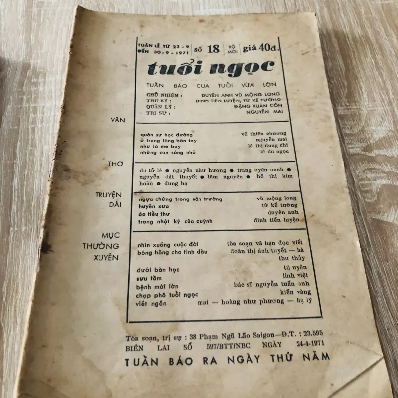 5 cuốn báo TUỔI NGỌC XƯA mất bìa 1971 929458