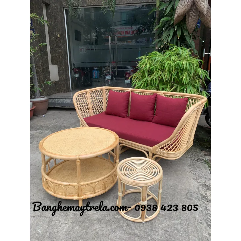Bàn ghế sofa mây caro nhỏ gọn 715362
