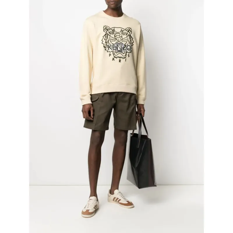Áo sweatshirt Kenzo tay dài thêu đầu hổ màu vàng kem 760776