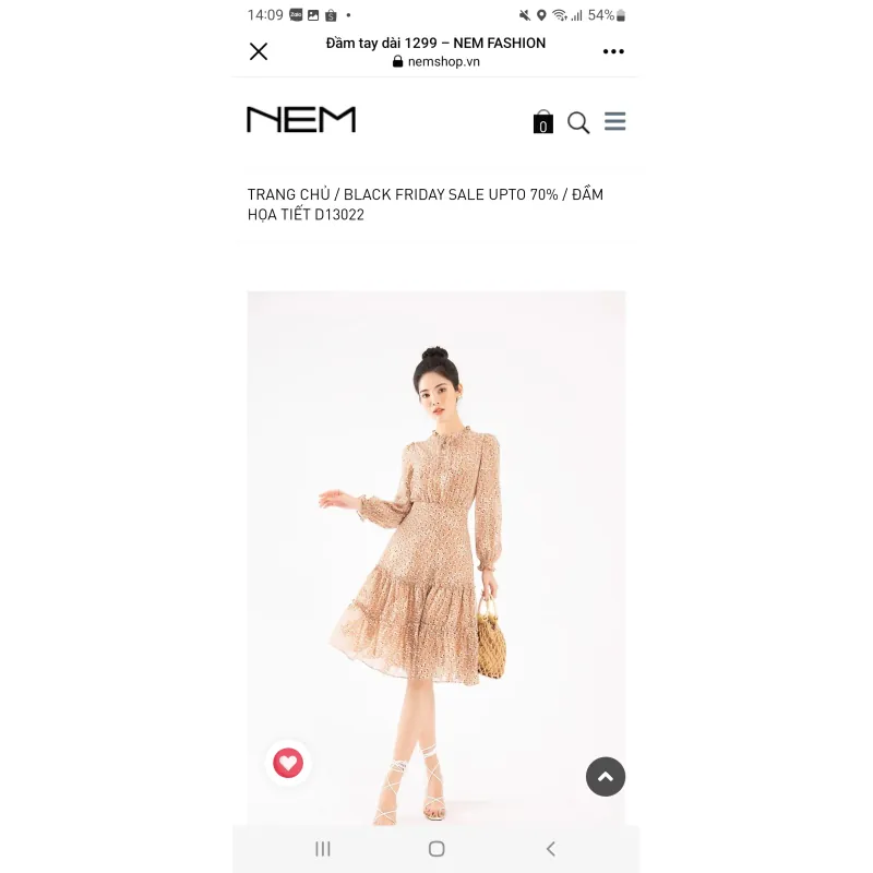 Đầm tay dài NEM FASHION họa tiết nhỏ size S màu be 936973