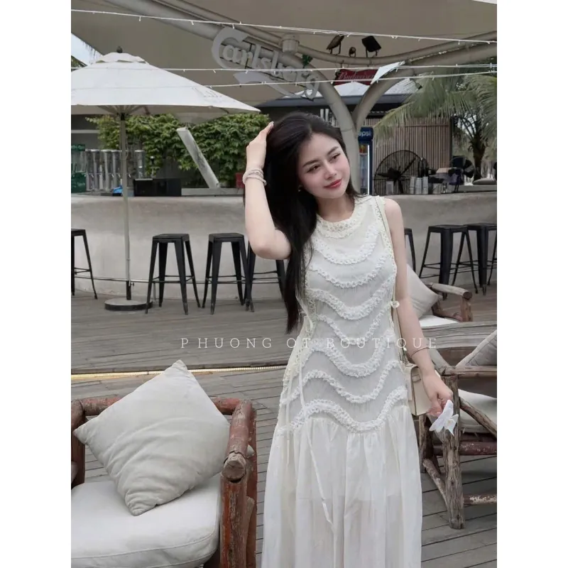 Chân váy dài nữ thượng tuần ren cao cấp màu trắng size M 1024445