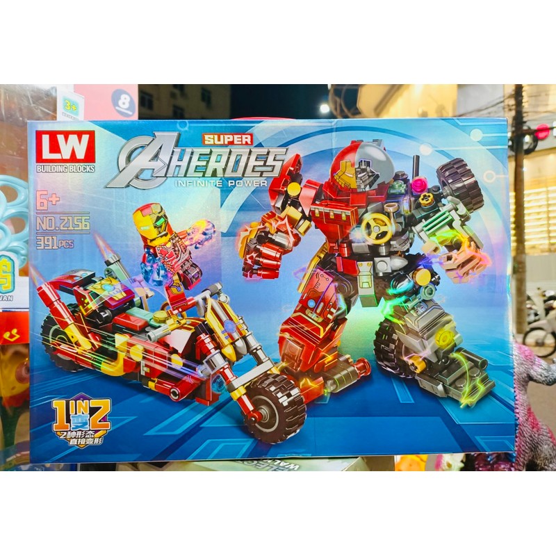 Đồ chơi lắp ráp 2in1 robot siêu anh hùng super heroes và xe máy LW 2156 164207