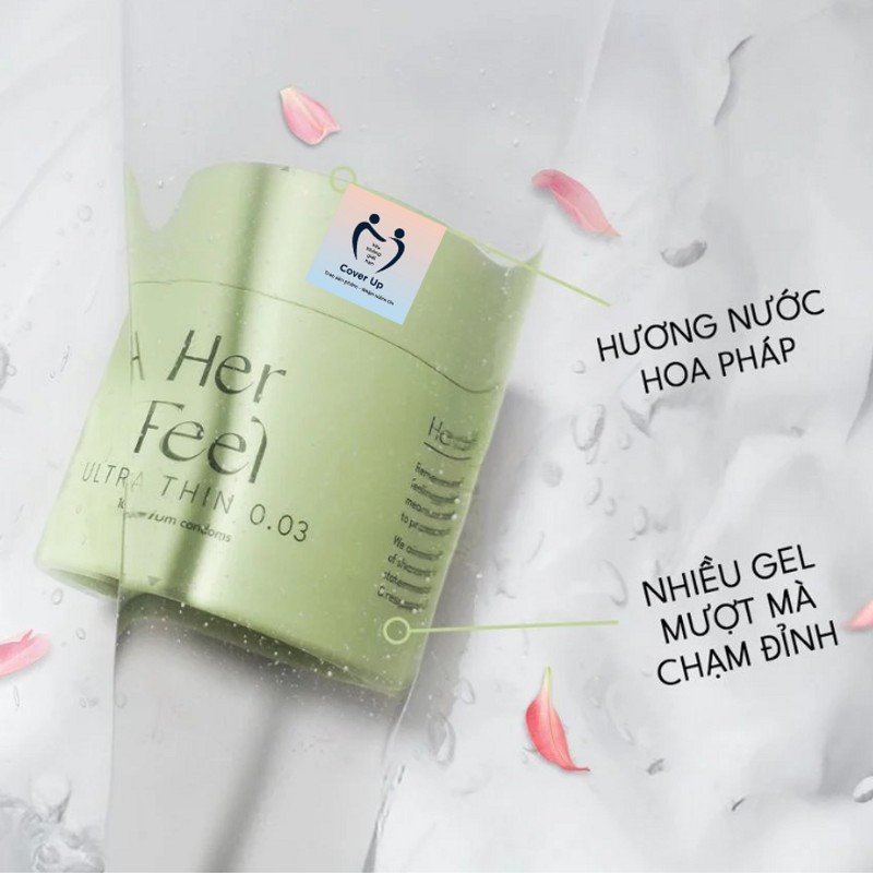 Bao cao su PlayAh Her Feel Ultra Thin 0.03 Hộp 10 Size 52mm Siêu Mỏng Nhiều Gel Cao Cấp 160052