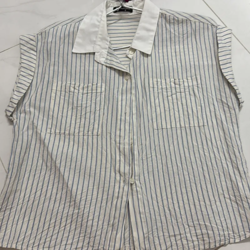 Áo sơ mi Blue tay phồng tặng sơ mi tay ngắn 740949