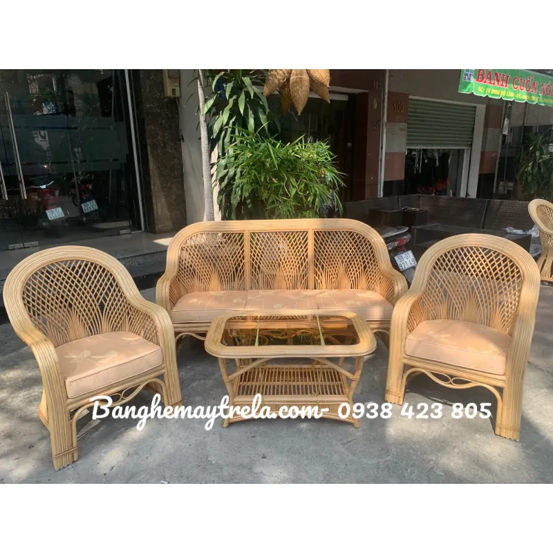 Bàn ghế mây tự nhiên cây đóng 735223