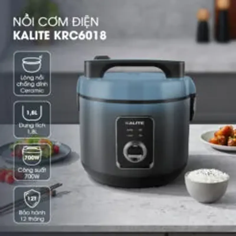 🥢 KRC6018 – Nồi cơm điện KALITE 1.8L: Công nghệ chống dính cao cấp – dễ vệ sinh! 707385