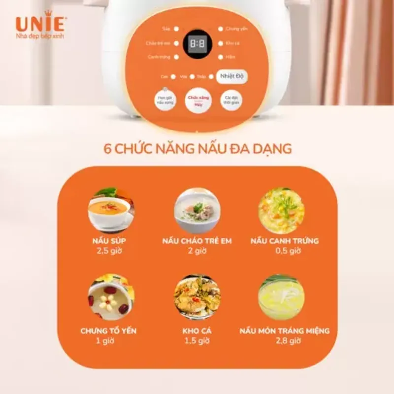 🍲 Nồi Nấu Chậm UNIE USC10W 💖 Dung Tích 1L | Lòng Gốm Ceramic Cao Cấp 🕒 Hẹn Giờ 2–12H 622041