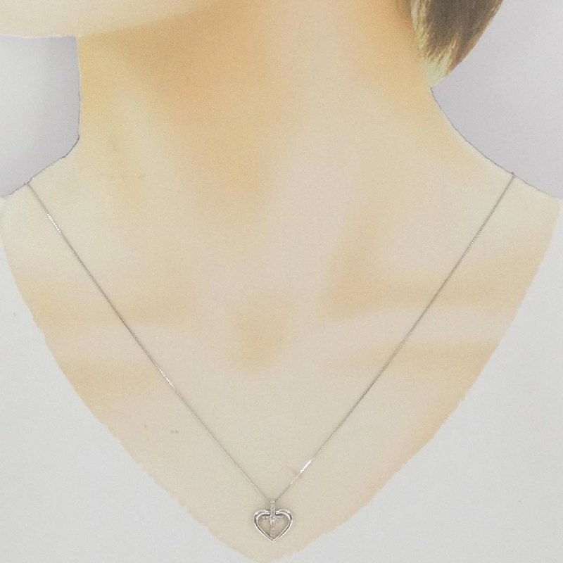 K14WG/K18WG Heart × Cross Diamond Necklace 0.06CT - Hàng hiệu Authentic 859828