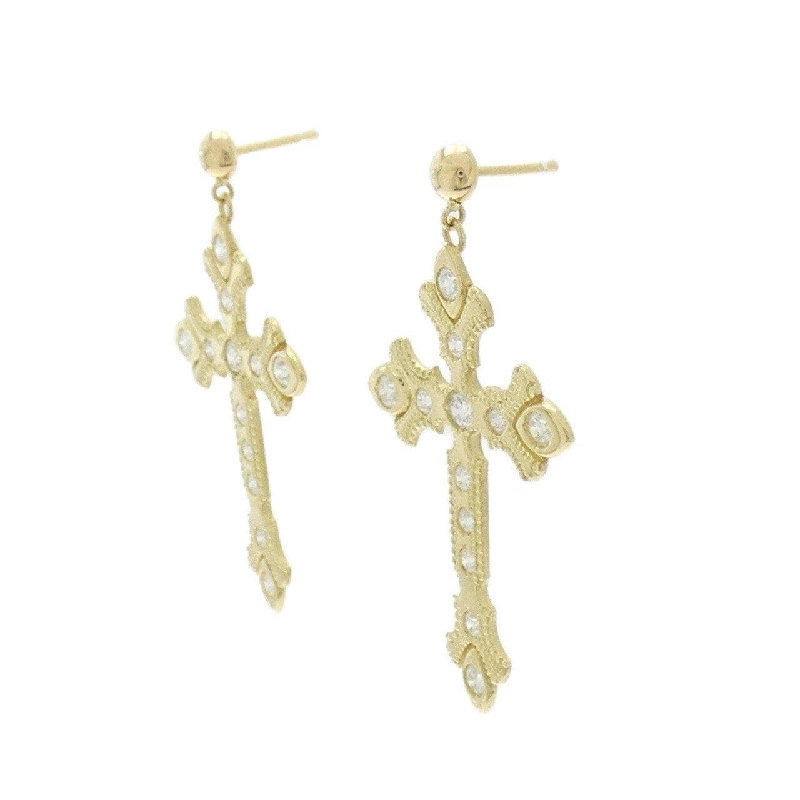 K18YG Bông tai kim cương hình chữ thập - Hàng hiệu Chính hãng 870224