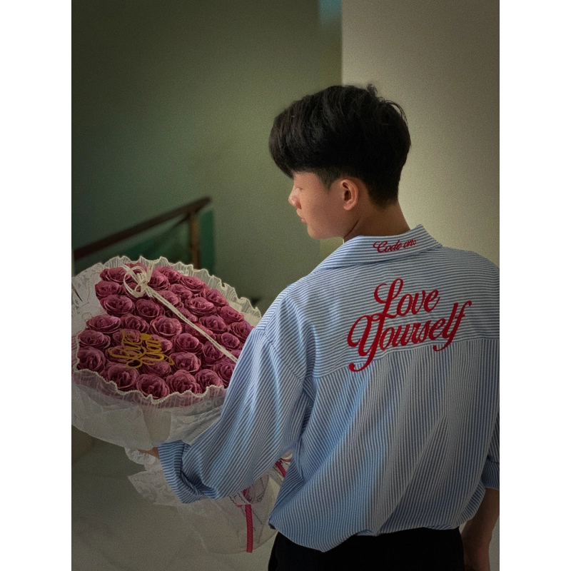 Áo sơ mi tay dài cổ trụ codes studio thêu love  yoursef  209076