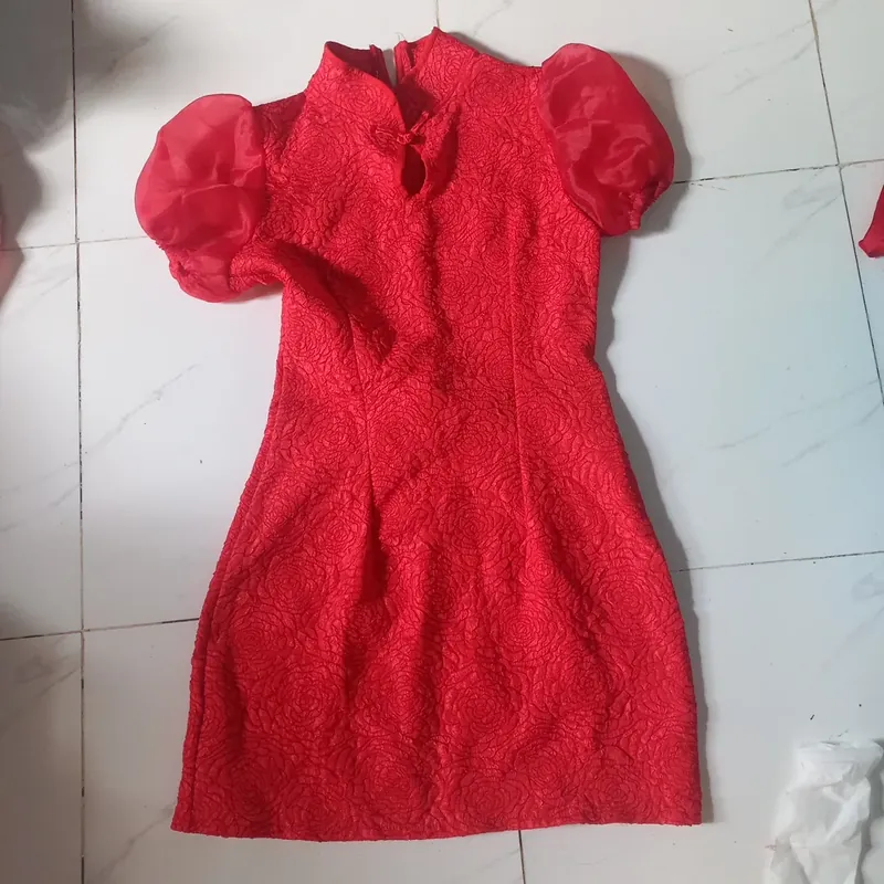 đầm họa tiết hoa hồng tay phối ren  708225