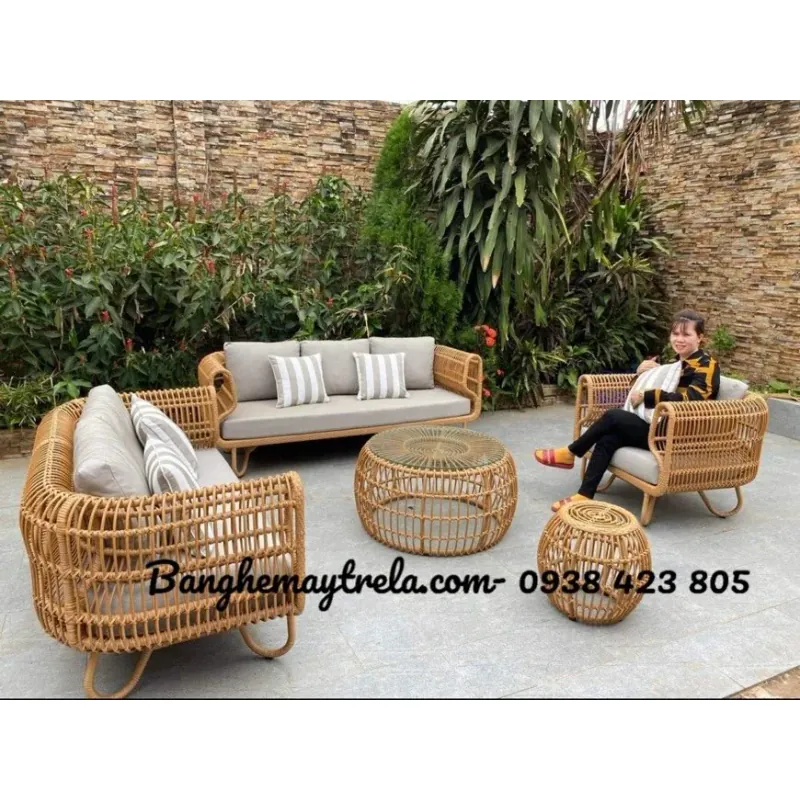 Bàn ghế sofa tổ yến mây nhựa phòng khách 746377