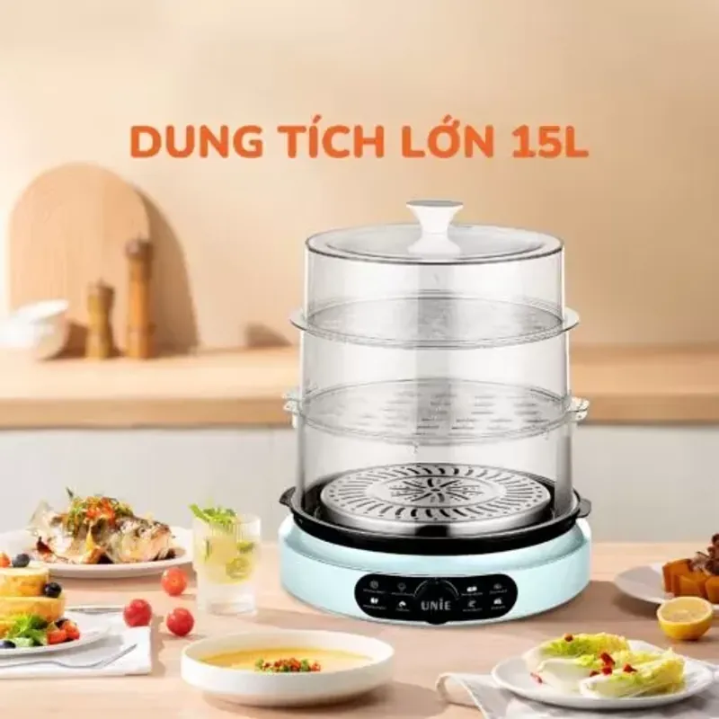 Nồi hấp điện UNIE UE680 15L mới – 3 tầng dung tích lớn, có bảng gợi ý thời gian hấp mới 588859