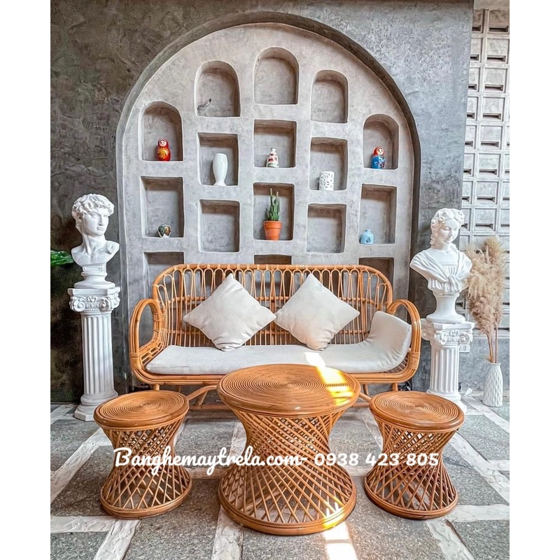 Bàn ghế sofa mây tự nhiên tay cuộn 539794