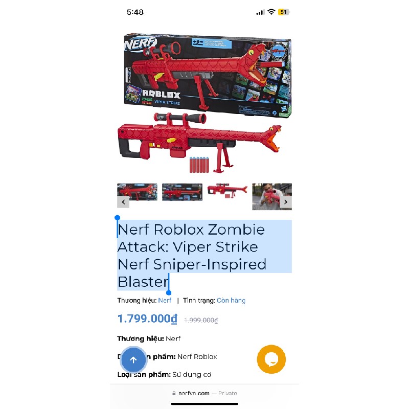 Sung Nerf Roblox Zombie Attack: Viper Strike Nerf Sniper-Inspired Blaster 46105