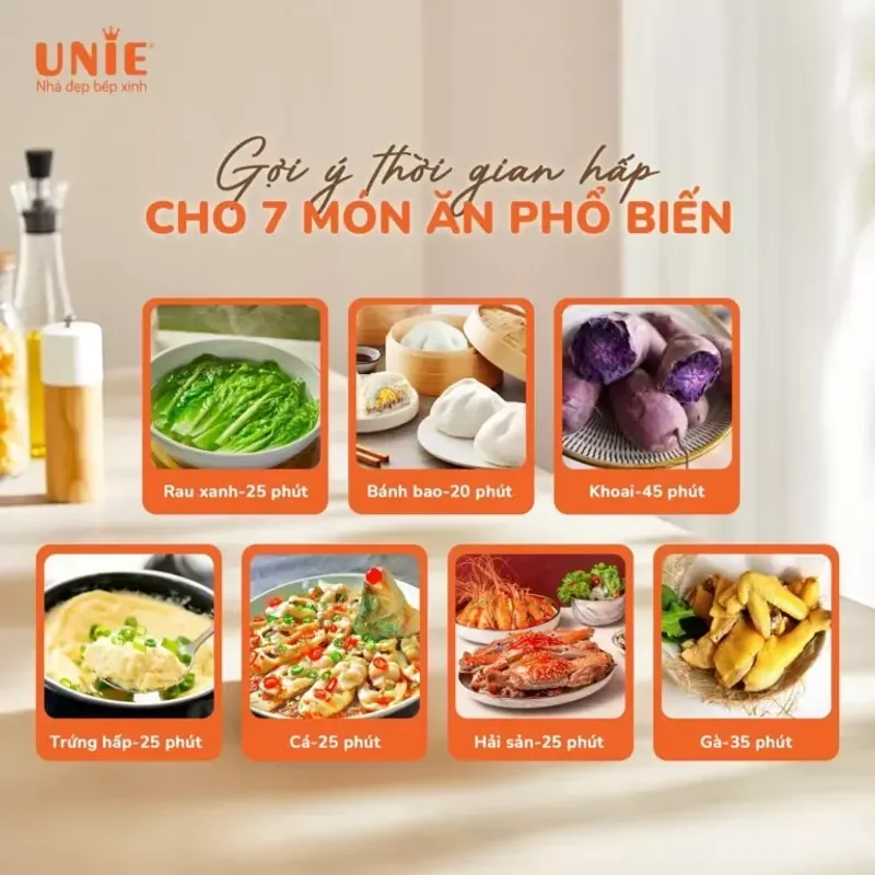 Nồi hấp Unie UE680 dung tích lớn 15L, 3 tầng hấp, gợi ý thời gian hấp 1044009