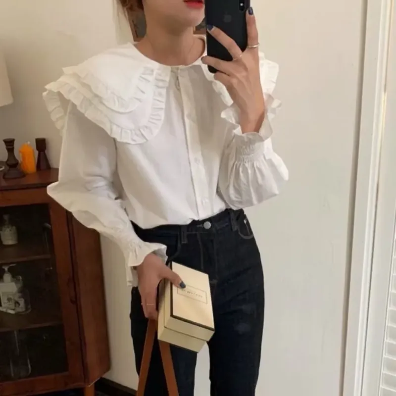 Áo sơ mi trắng tiểu thư, cổ bèo 2 tầng, size S, M, L 1027089