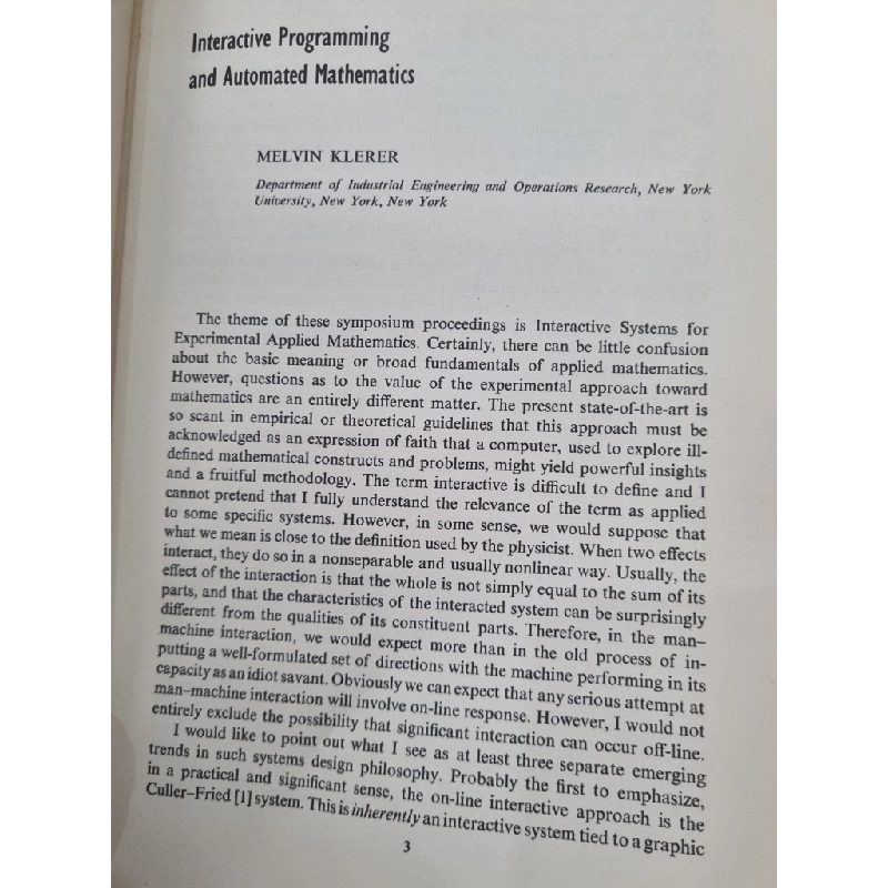 INTERACTIVE SYSTEMS FOR EXPERIMENTAL APPLIED MATHEMACTICS (EDITED BY KLERER & REINFELDS) 119743