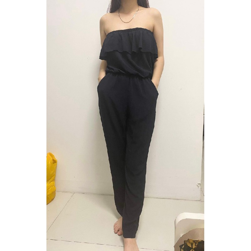 Bộ nâu quần rộng áo dây, jumpsuit cúp ngực 26001