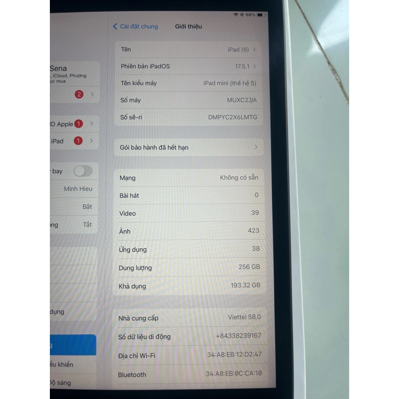 Ipad mini 5 4G + cellular 256gb màu xám quốc tế  199351