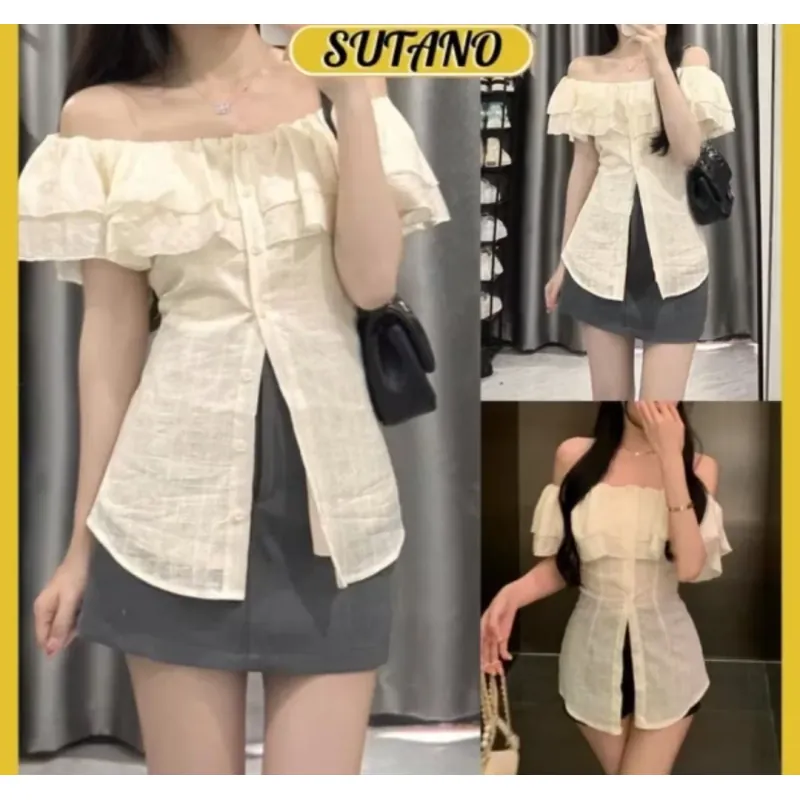 ÁO SƠ MI TRỄ VAI BÈO TAY NGẮN - MÀU BE - SIZE S 753992