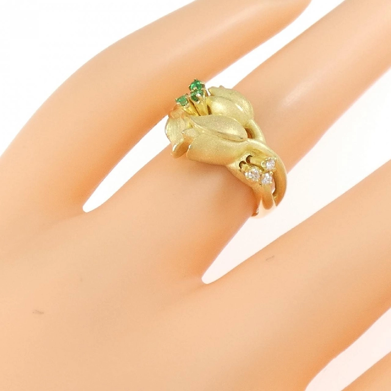 Nhẫn ngọc lục bảo K18YG hoa 0.06CT 671619